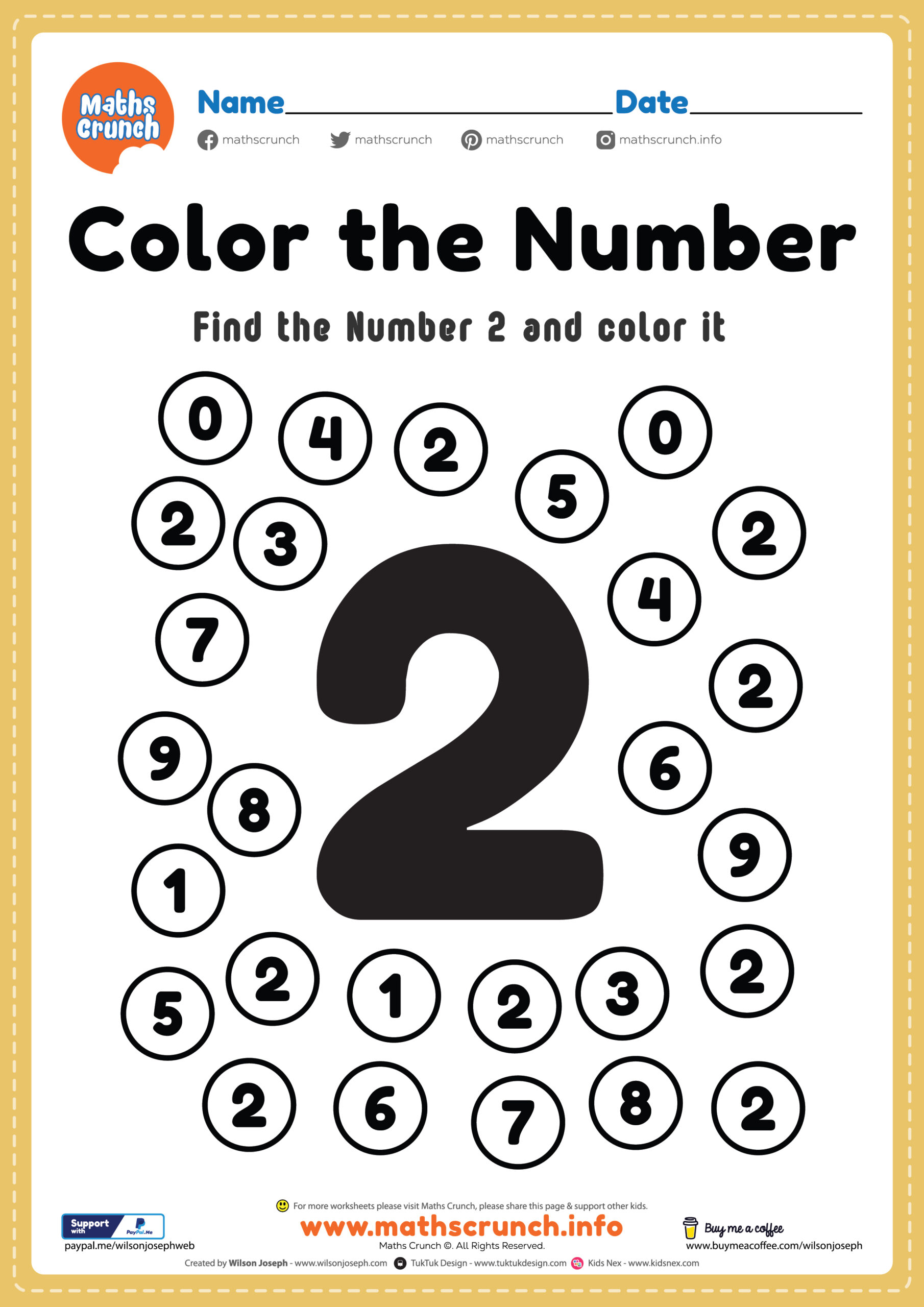 Math worksheet number coloring page