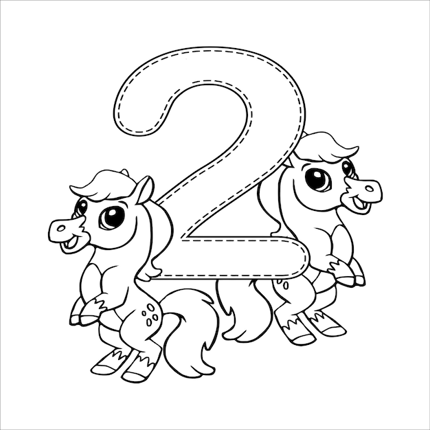 Premium vector number coloring page for kidsnumber with unicorn