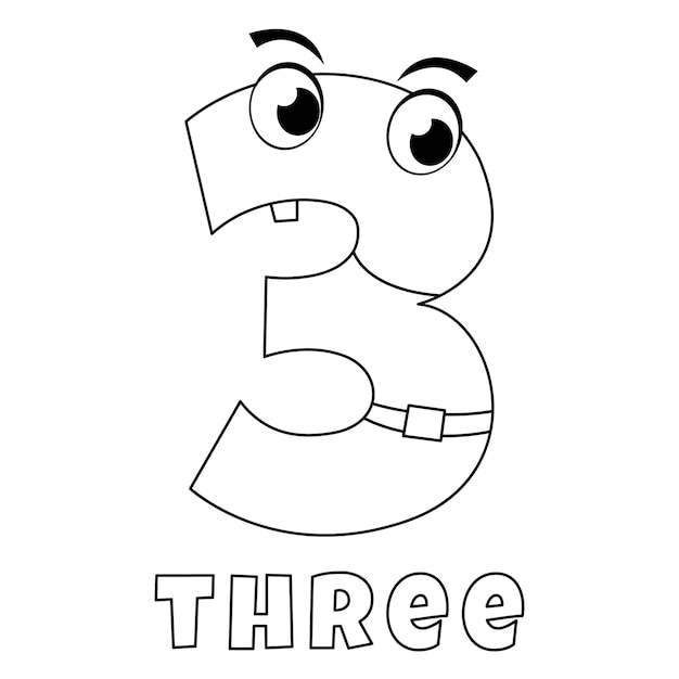 Premium vector number coloring page with the numbers three