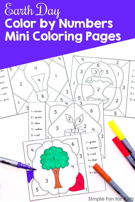 Earth day color by numbers mini coloring pages