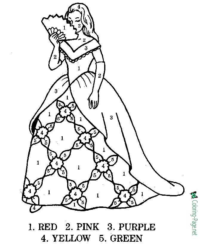 Princess color by number worksheet