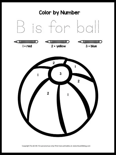 Color by number printable b is for ball coloring page â the art kit