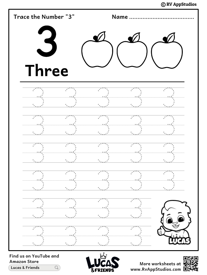 Trace number worksheet for free for kids