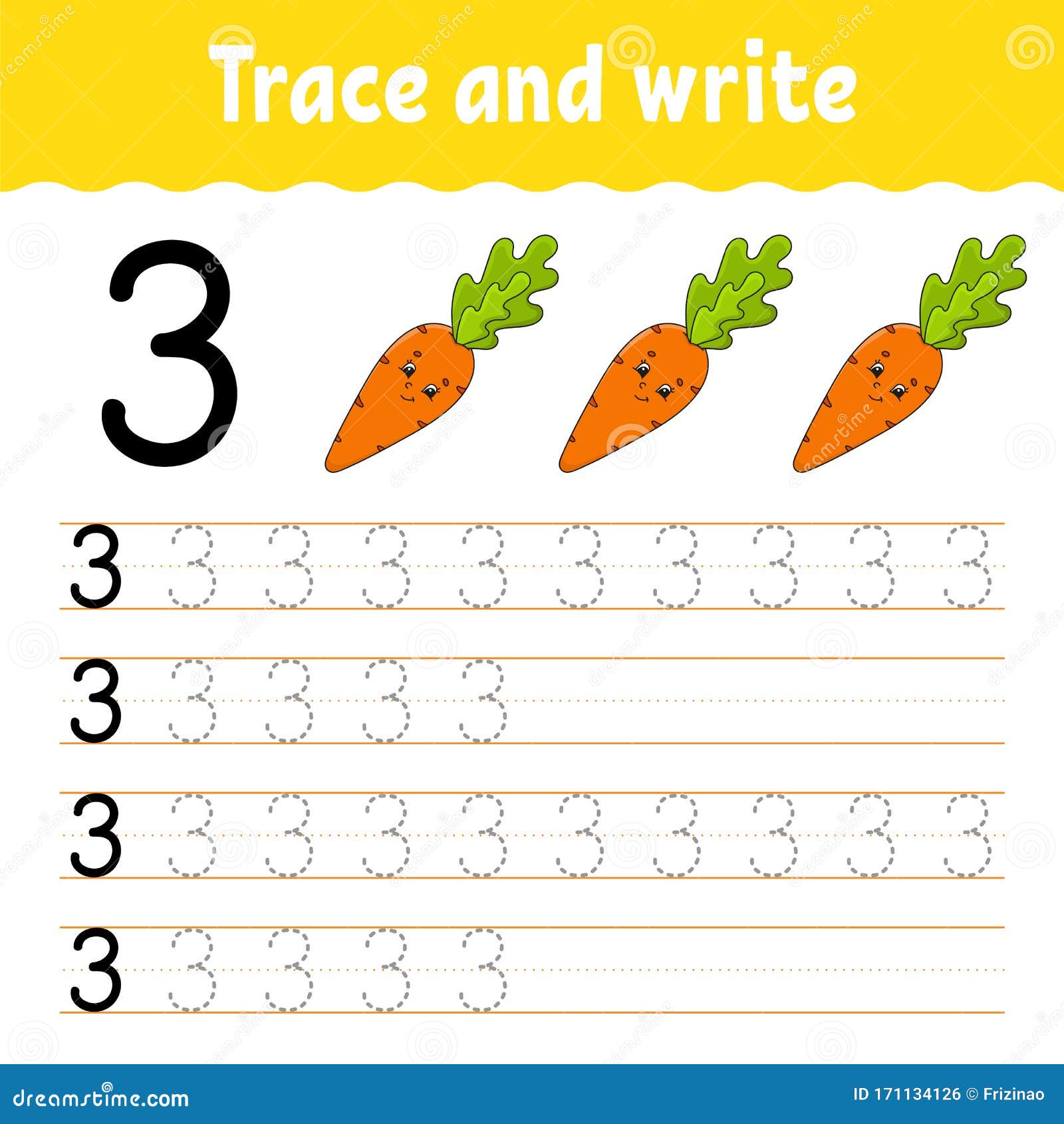 Number trace and write handwriting practice learning numbers for kids education developing worksheet color activity page stock vector