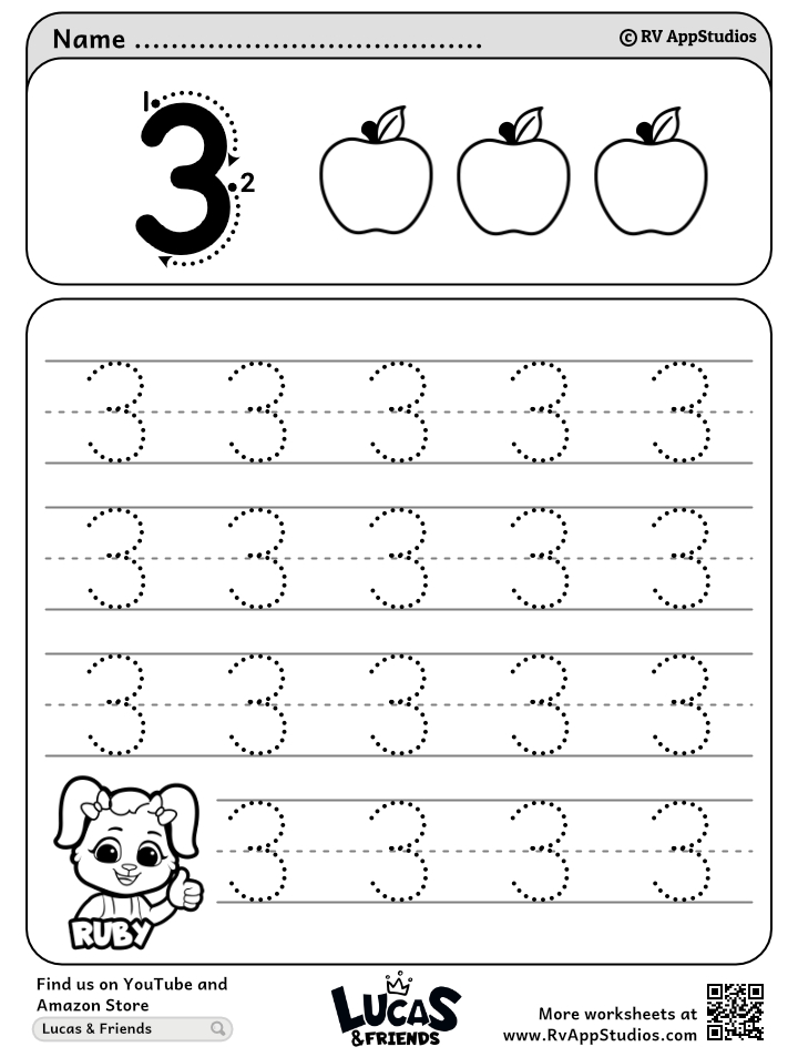 Number tracing worksheets count and trace number