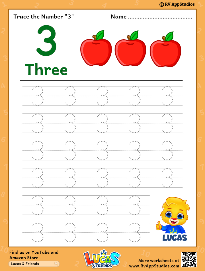 Trace number worksheet for free for kids