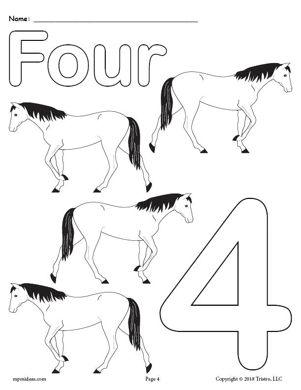 Printable animal number coloring pages