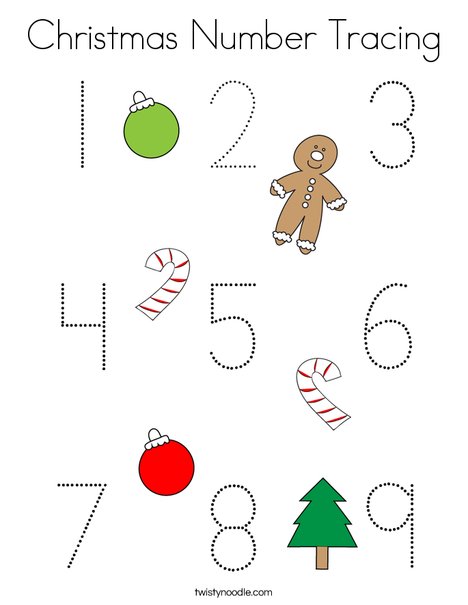 Christmas number tracing coloring page