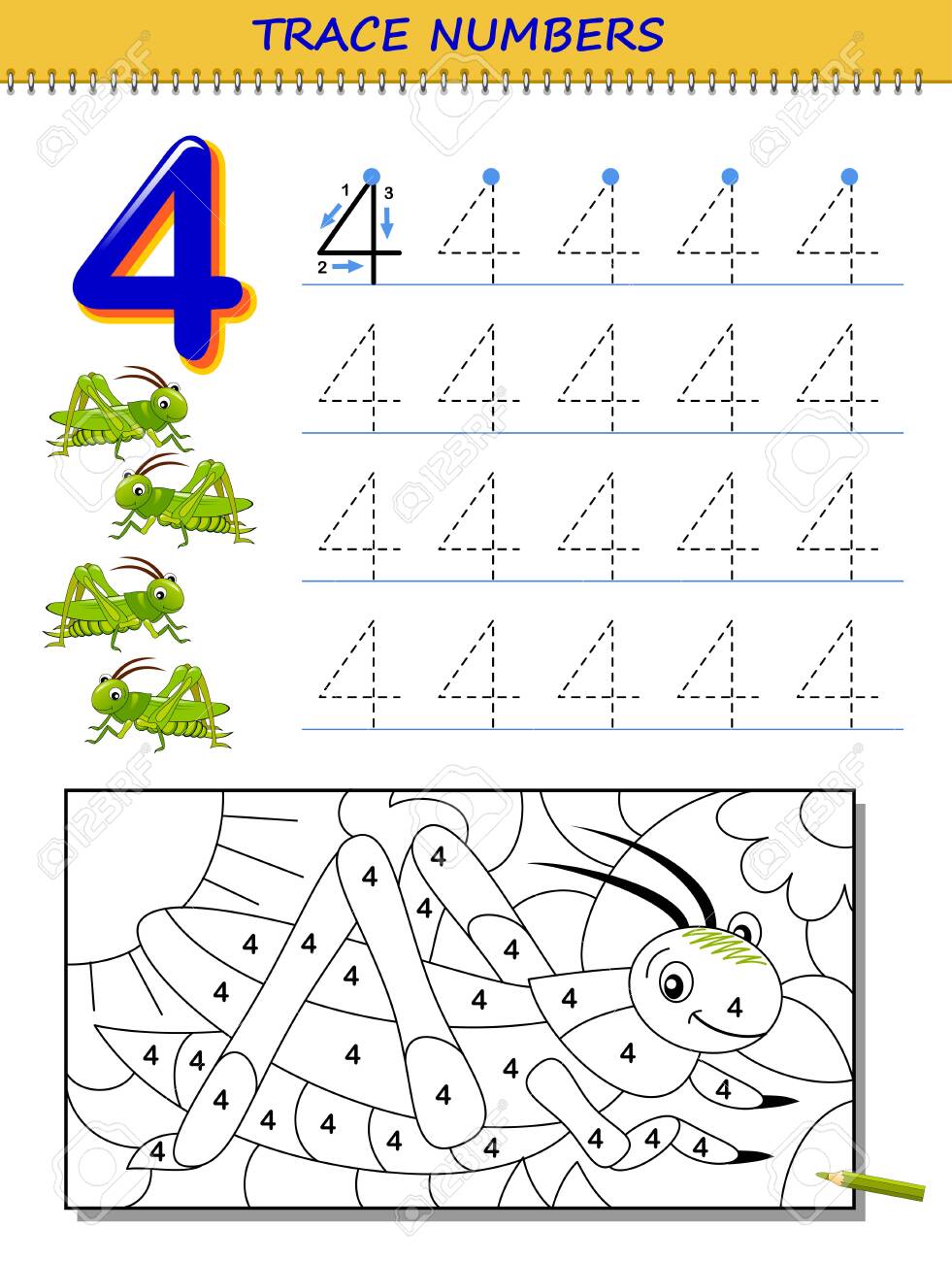 Educational page for kids with number printable worksheet for children textbook developing skills of counting writing and tracing baby coloring book back to school vector image royalty free svg cliparts vectors