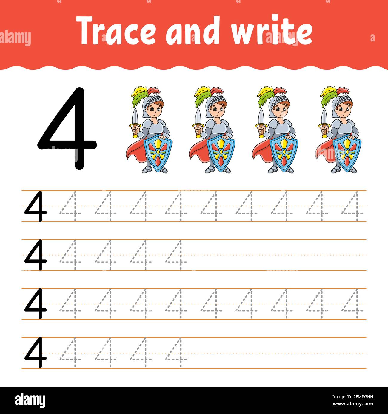 Learn numbers trace and write handwriting practice learning numbers for kids education developing worksheet color activity page isolated vector stock vector image art