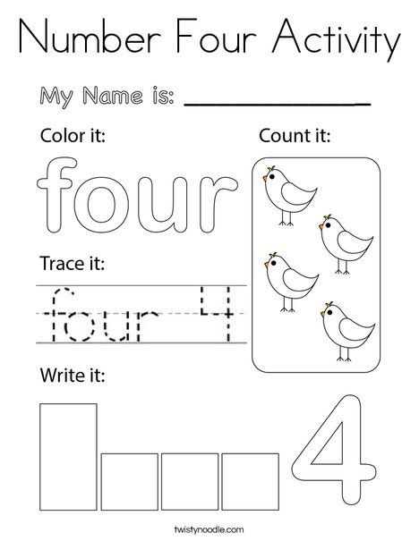 Number four activity coloring page