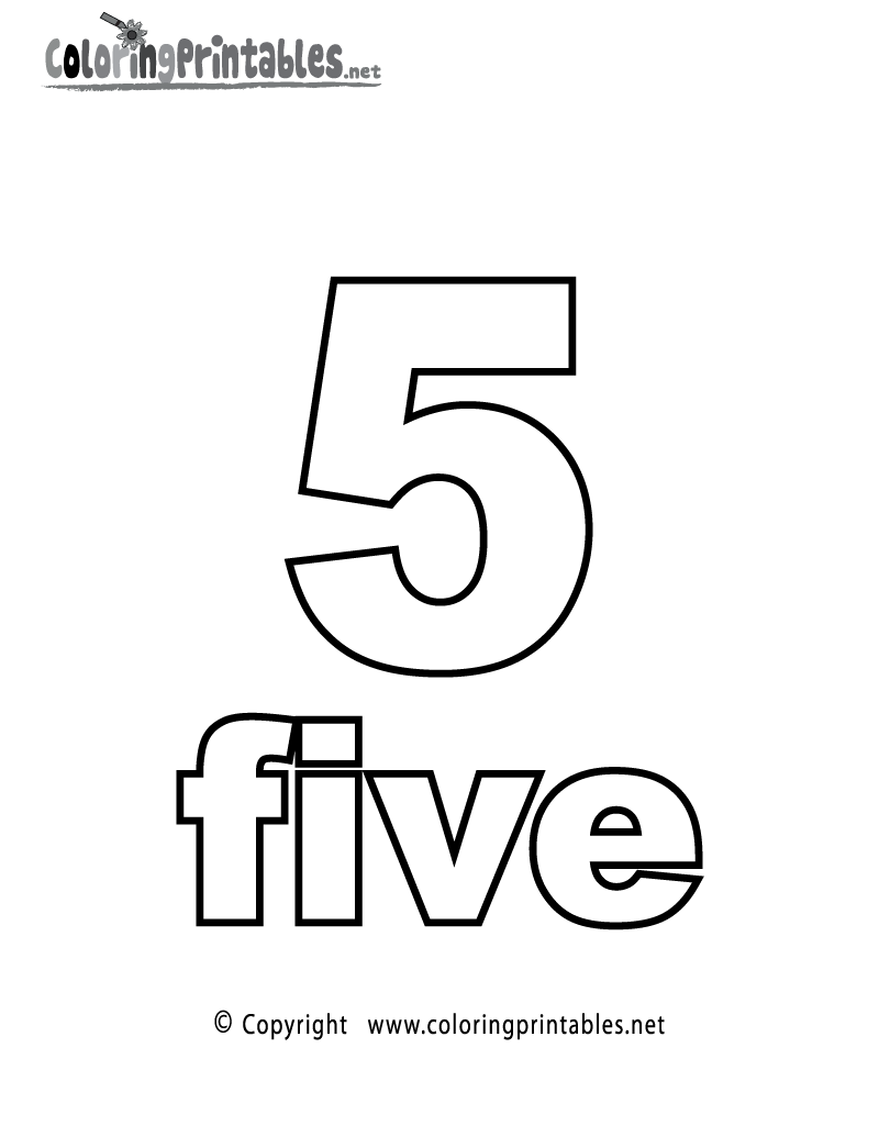 Free printable number five coloring page