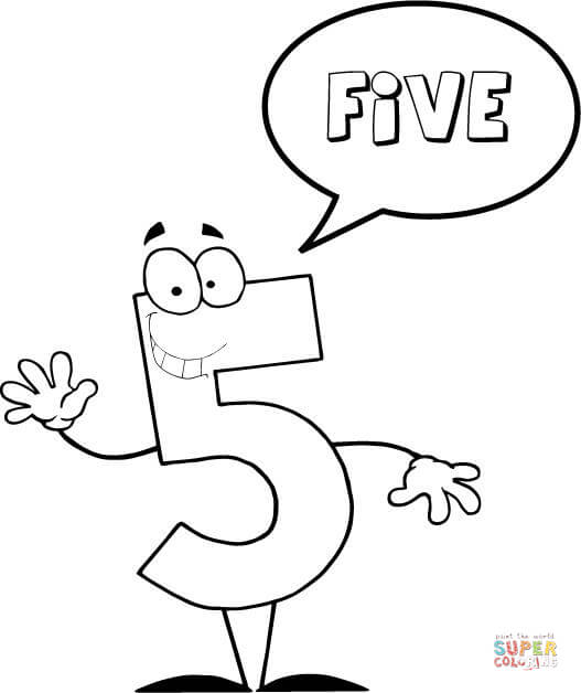Number says five coloring page free printable coloring pages