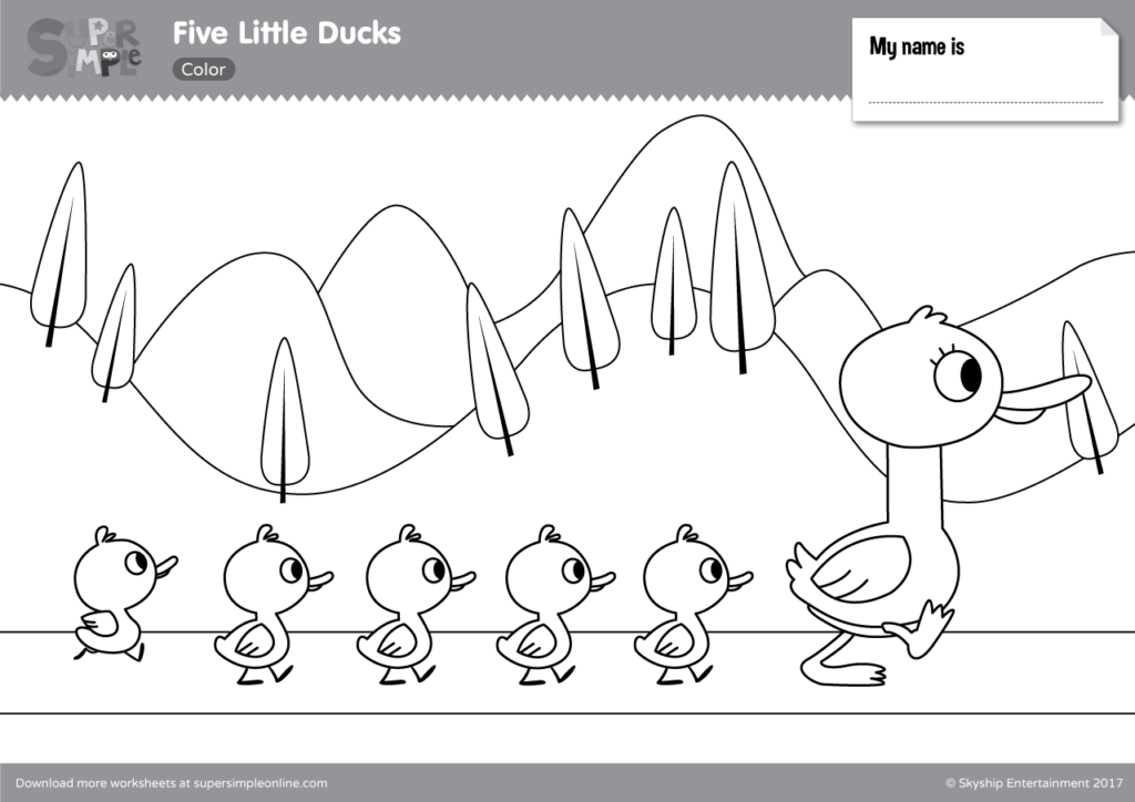 Five little ducks coloring pages