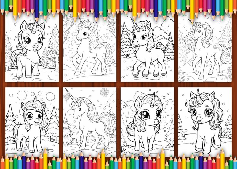 Unicorn christmas coloring pages for kids
