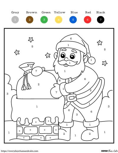 Free printable christmas color by number pages for kids