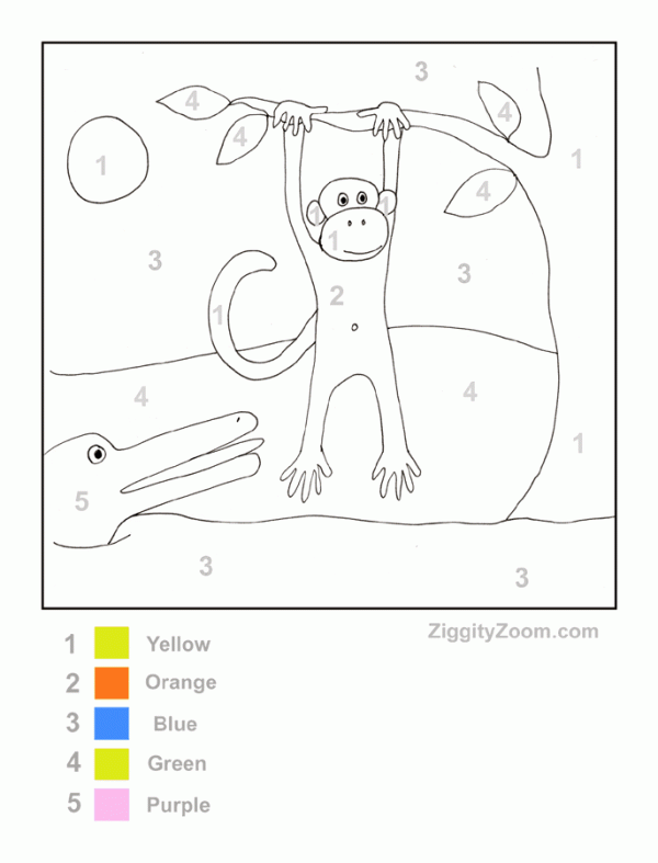 Color by number monkey worksheet