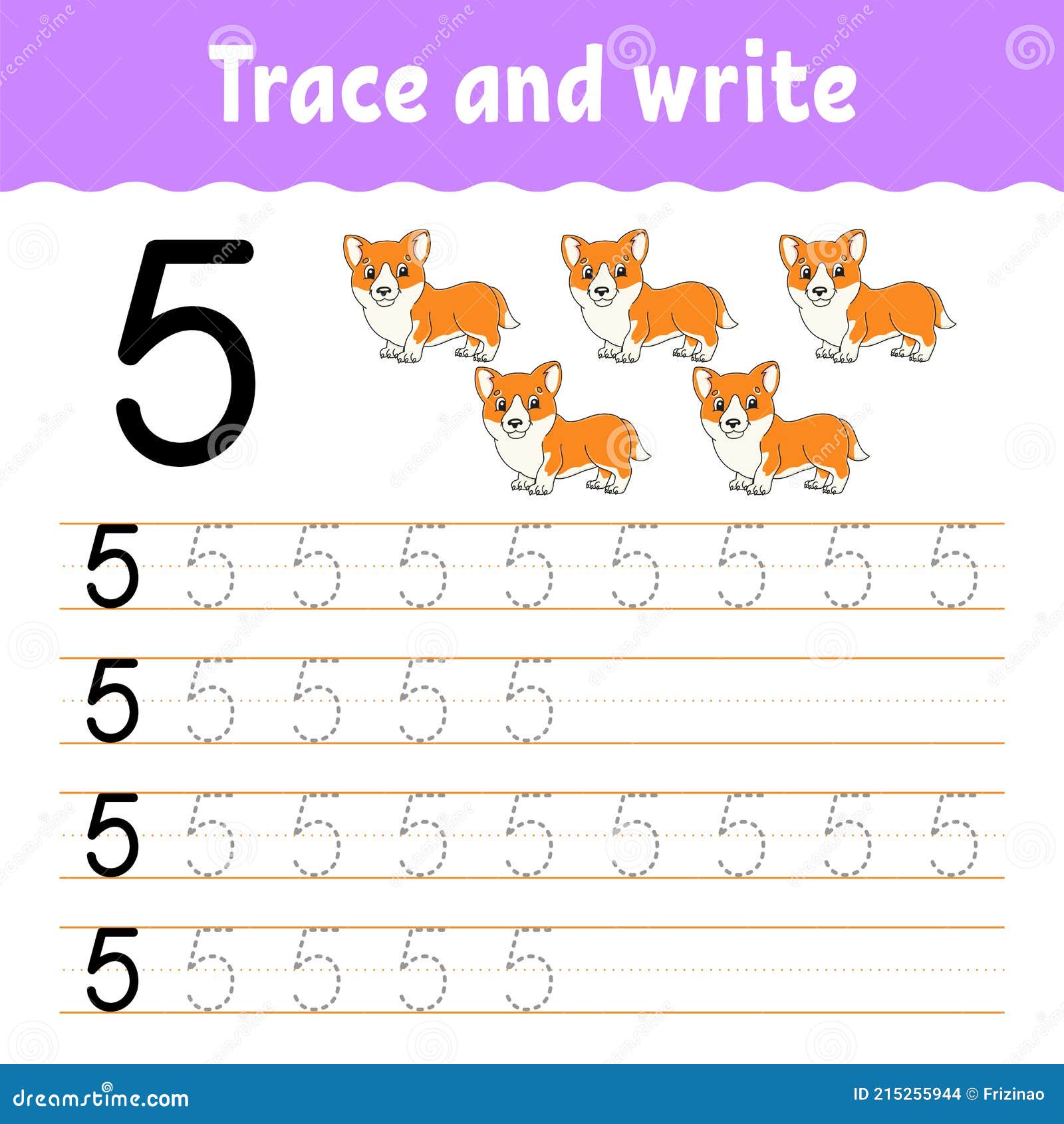 Learn numbers trace and write handwriting practice learning numbers for kids education developing worksheet stock vector