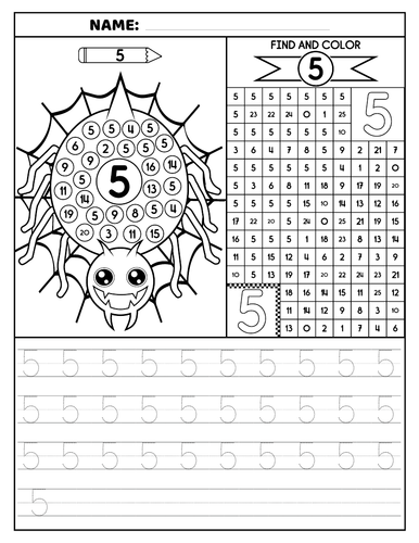 Number maze worksheets spider number recognition tracing writing color by number free teaching resources