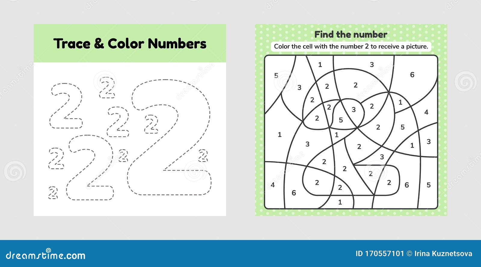 Coloring book number for kids worksheet for preschool kindergarten and school age trace line write and color a two stock vector