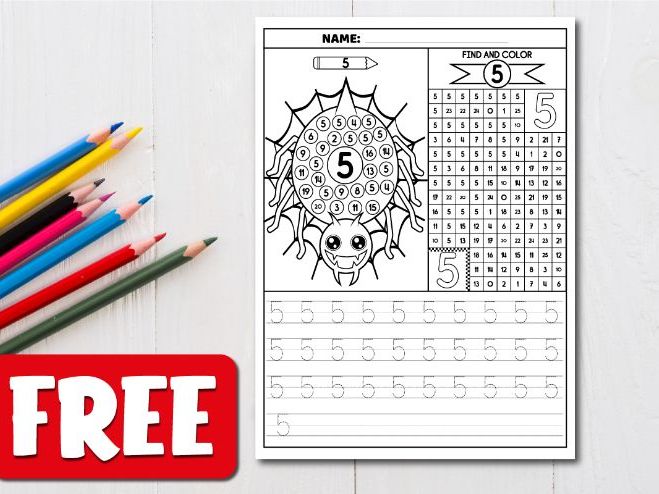 Number maze worksheets spider number recognition tracing writing color by number free teaching resources