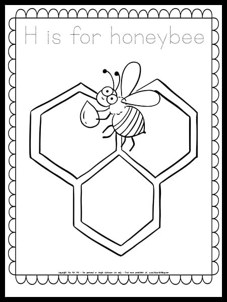 Honeybee coloring page â writing practice in dotted font free printable â the art kit