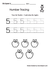 Learn to write number and color the apples activity sheetearly learning worksheetsteaching worksheets