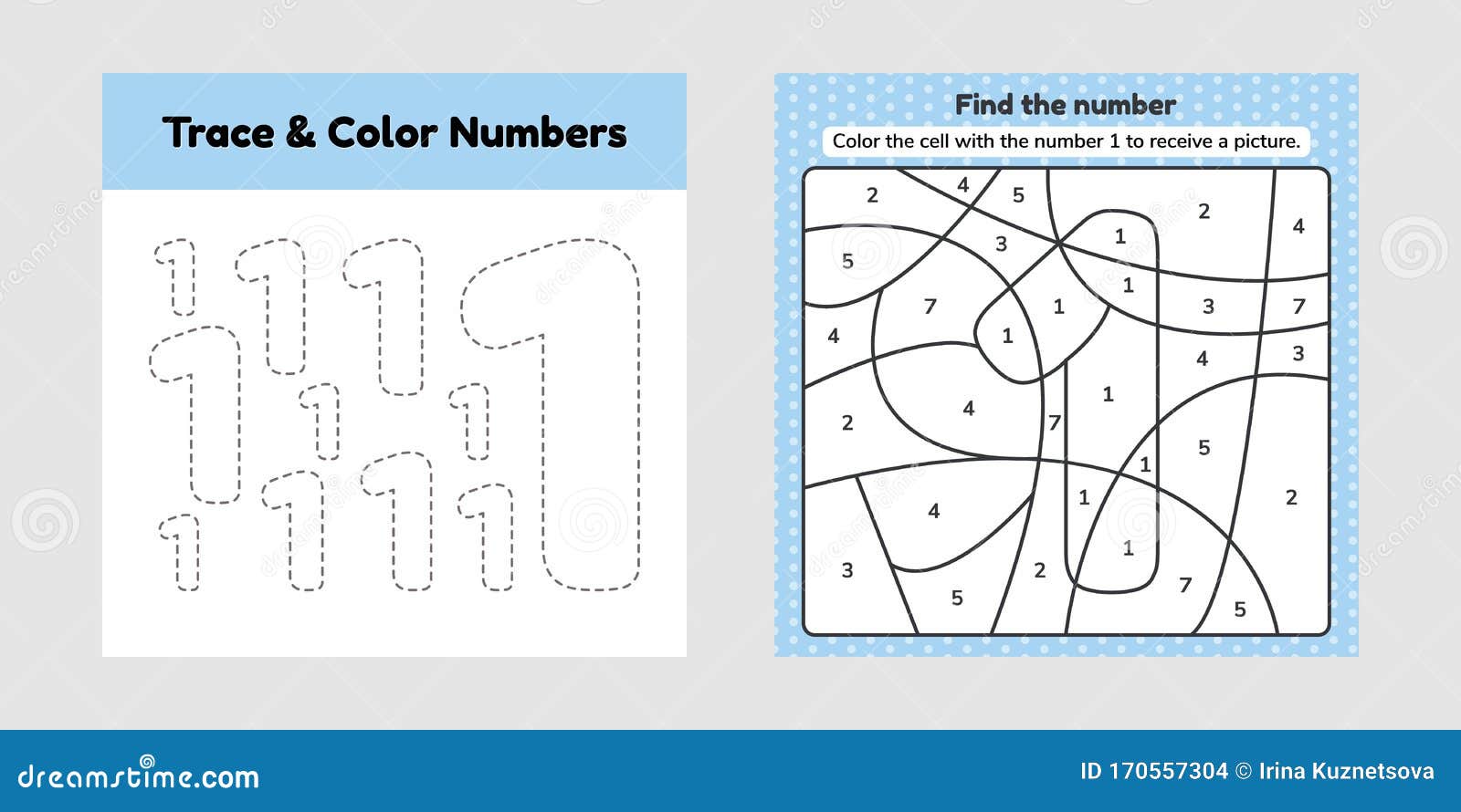 Coloring book number for kids worksheet for preschool kindergarten and school age trace line write and color a one stock vector