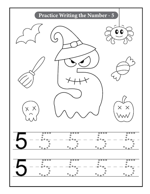 Premium vector halloween number coloring pages with baby ghost