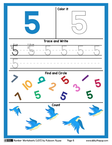 Number color trace write find and count worksheet free printable puzzle games