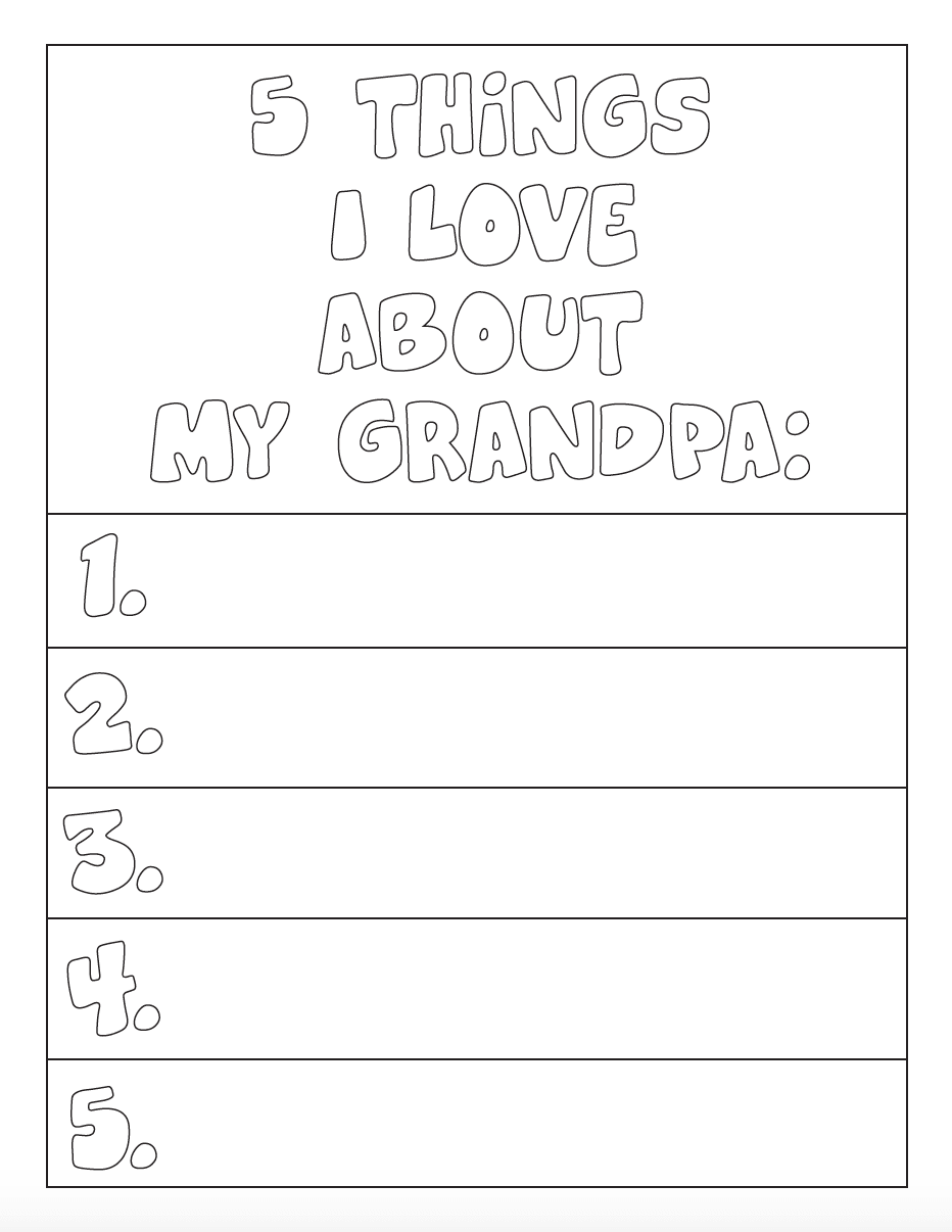 Things i love about grandpa coloring page