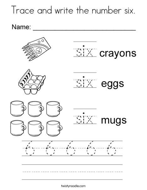 Trace and write the number six coloring page kindergarten worksheets sight words kids math worksheets worksheets free