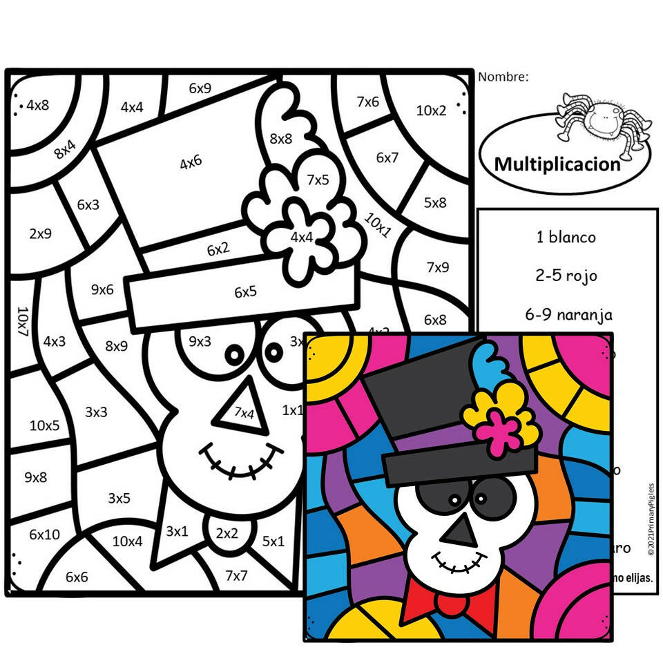 Spanish halloween color by number multiplication halloween color by co â bilingual marketplace
