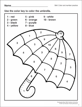 Color and number practice kindergarten basic skills numbers counting printable skills sheets