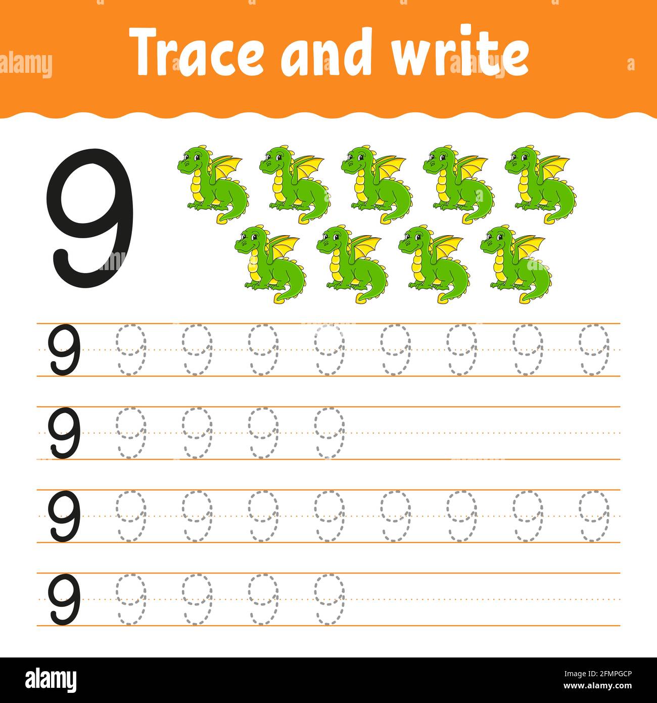 Learn numbers trace and write handwriting practice learning numbers for kids education developing worksheet color activity page isolated vector stock vector image art