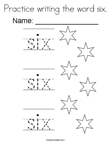 Practice writing the word six coloring page