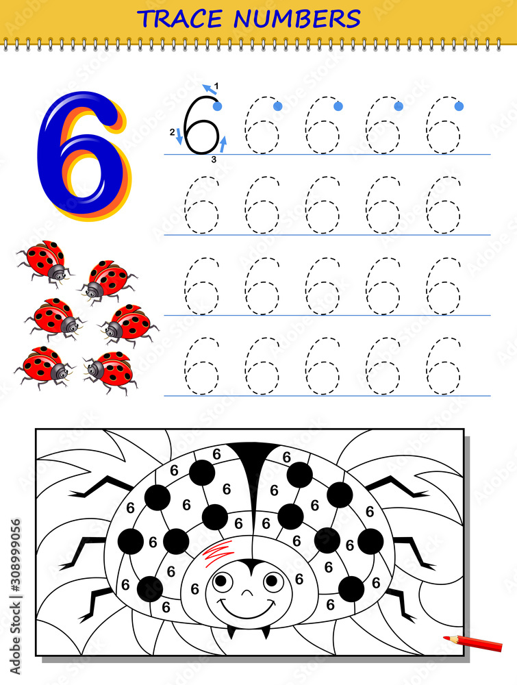 Vecteur educational page for kids with number printable worksheet for children textbook developing skills of counting writing and tracing baby coloring book back to school vector image