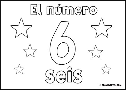 Number six in spanish coloring page spanish level