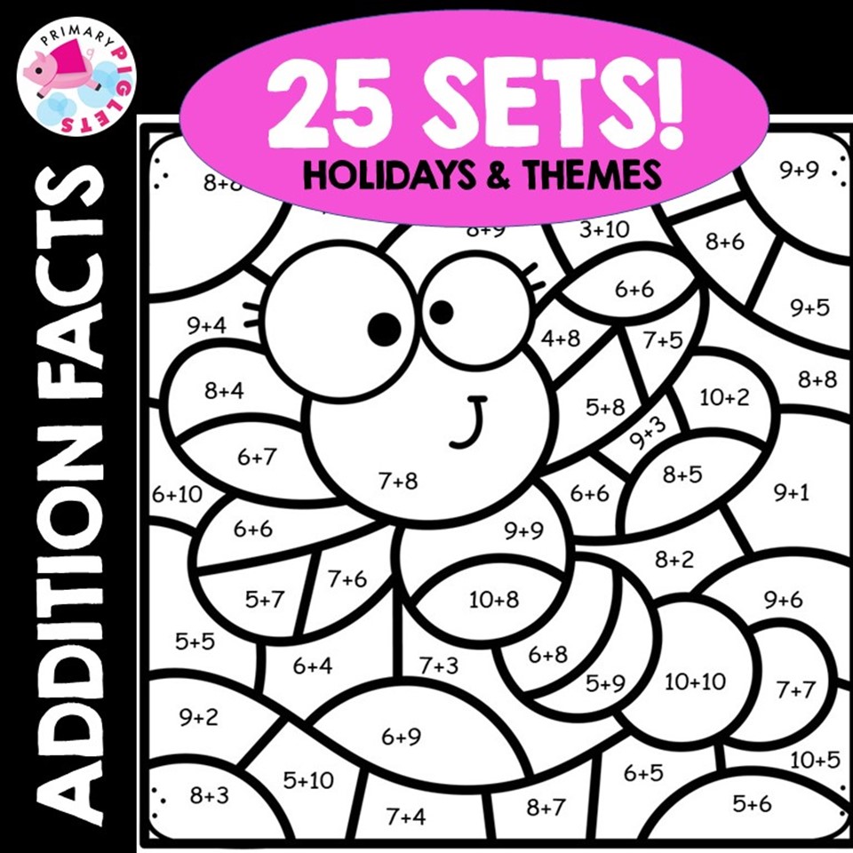 Addition color by code addition color by number addition to math coloring sheets coloring pages addition facts pages