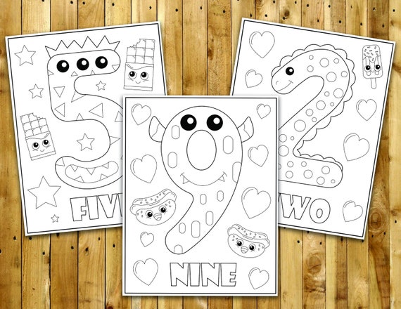 Printable one to ten number coloring pages instant download