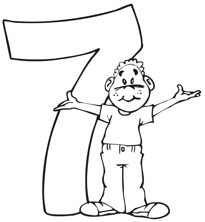 Birthday coloring page a boy standing beside the number