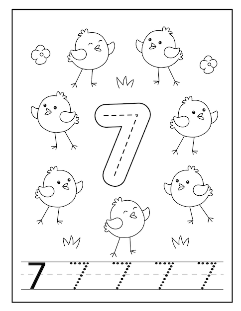 Premium vector number coloring worksheet for kindergarten