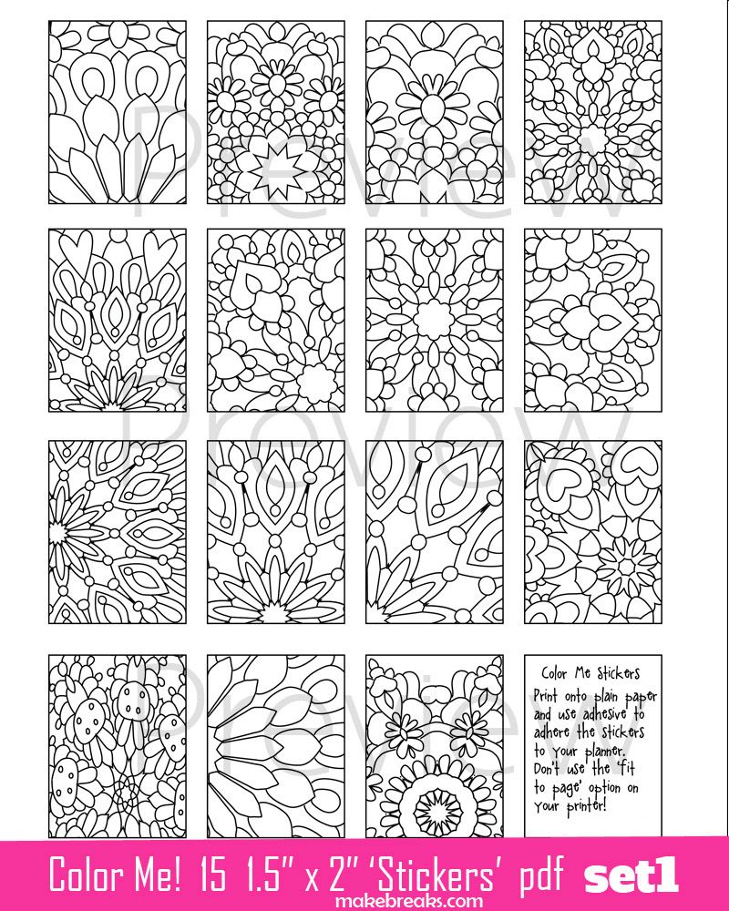 Coloring page planner stickers set