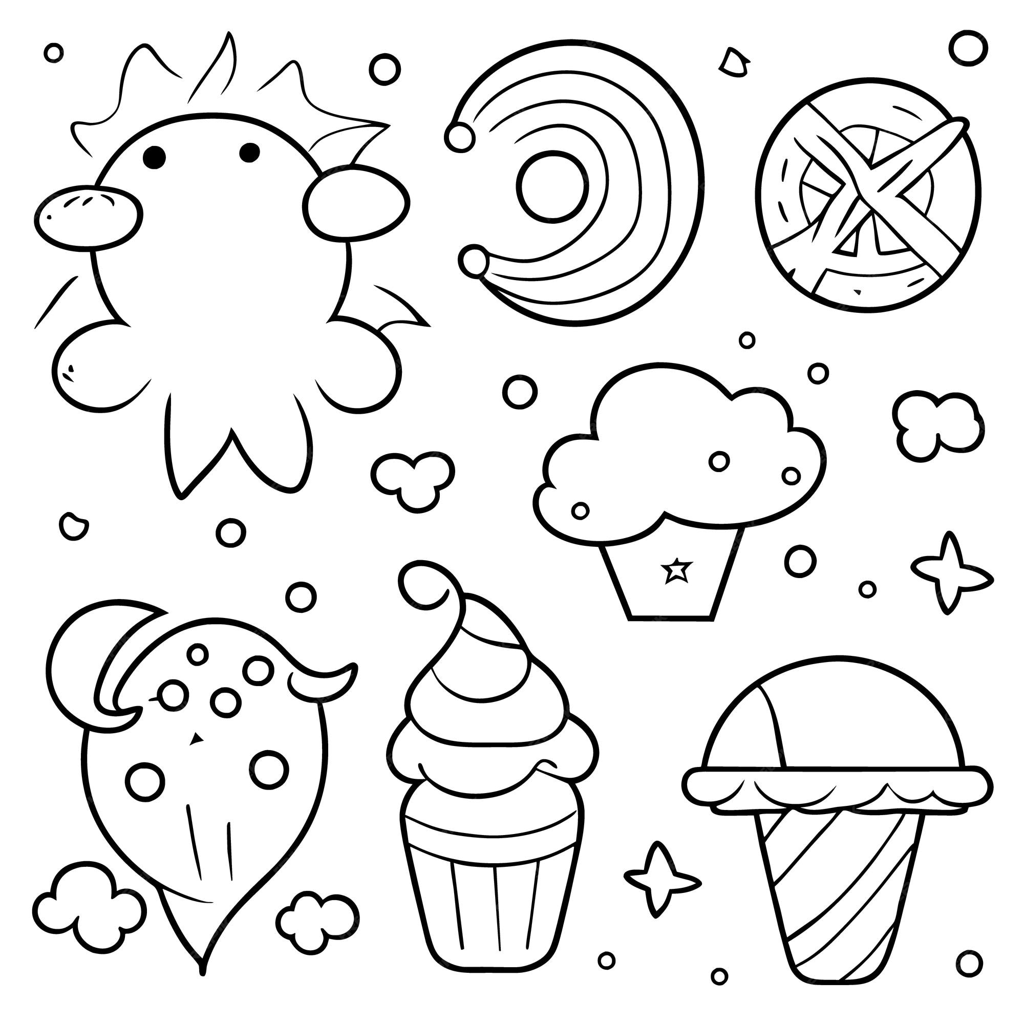 Premium vector set of cute summer stickers or label collection coloring book