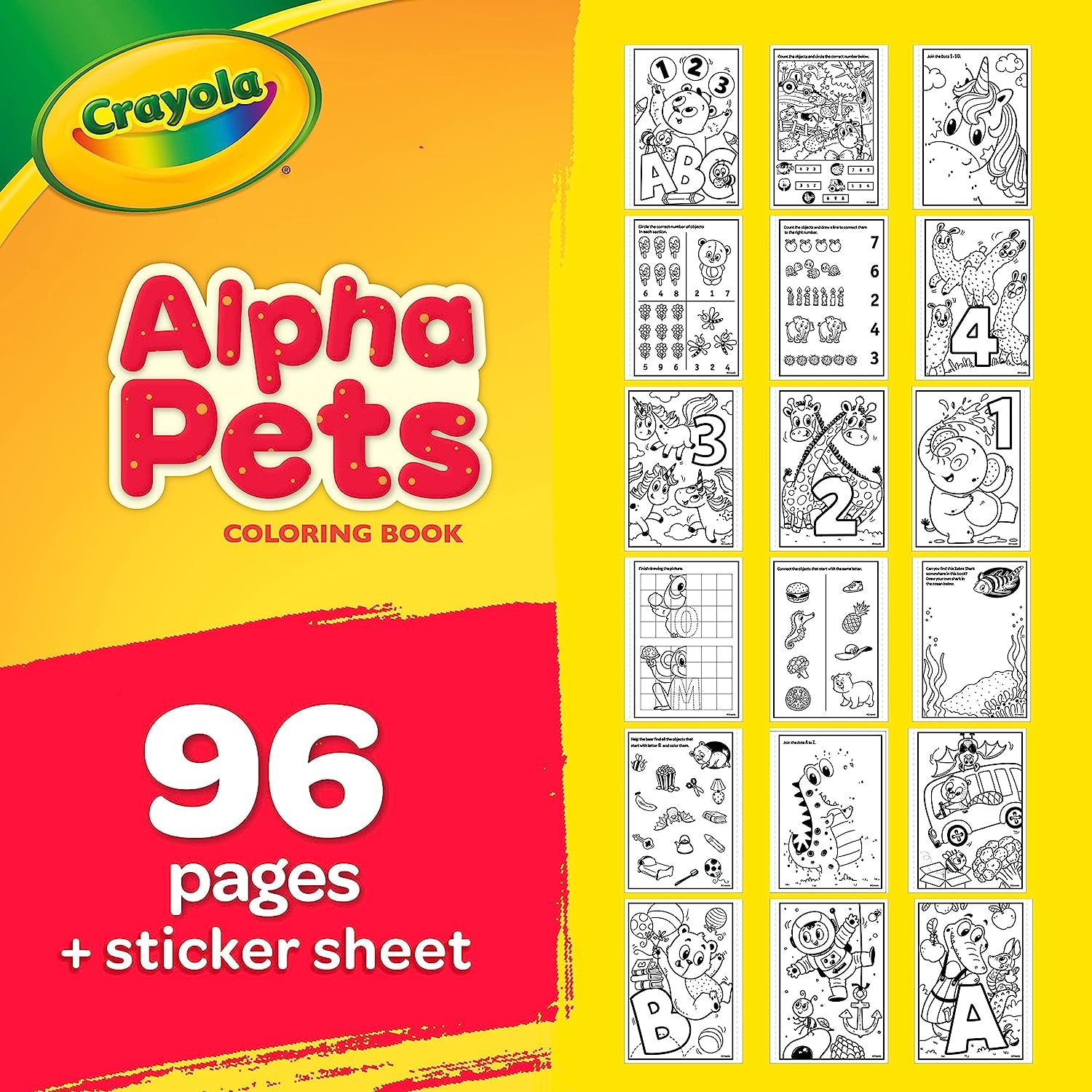 Crayola alpha pets coloring pages and stickers number alphabet colo â sd kids