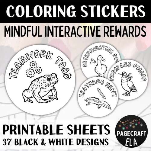 Coloring stickers mindful classroom rewards printable sheets of labels