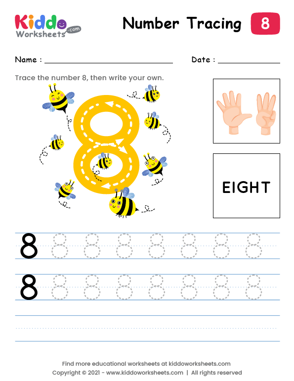 Free printable tracing number eight worksheet