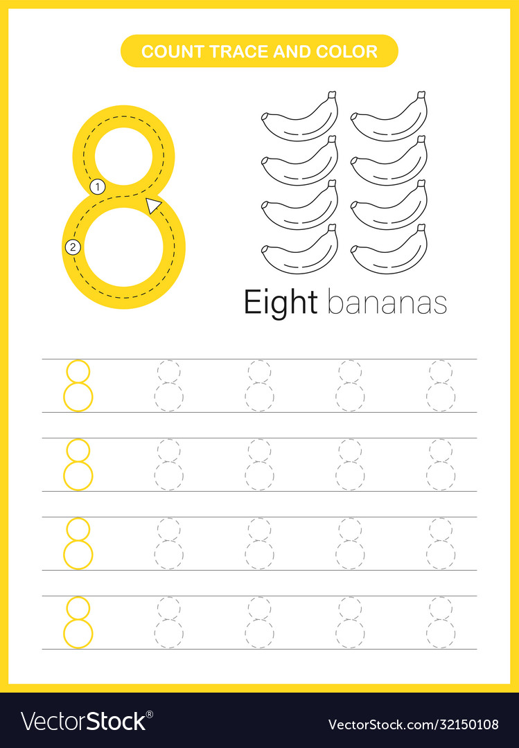 Number trace and colour worksheet royalty free vector