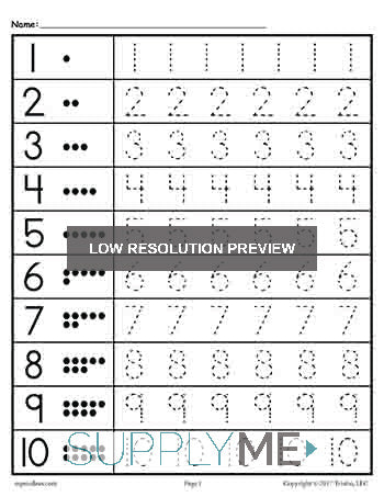 Tracing worksheets numbers