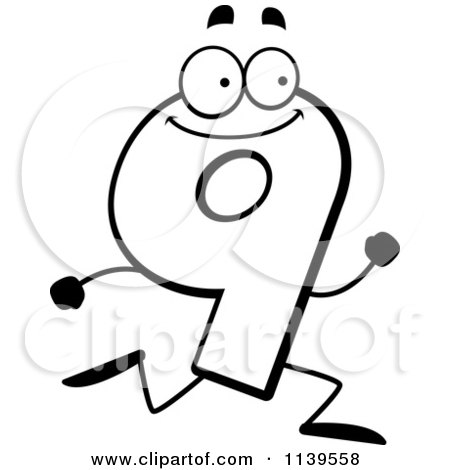 Cartoon clipart of a black and white running number nine